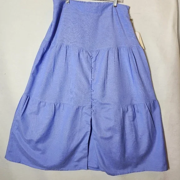Midnight Sky Blue Tiered Linen Blend Long Skirt Women's Size Large NWT - Picture 9 of 11